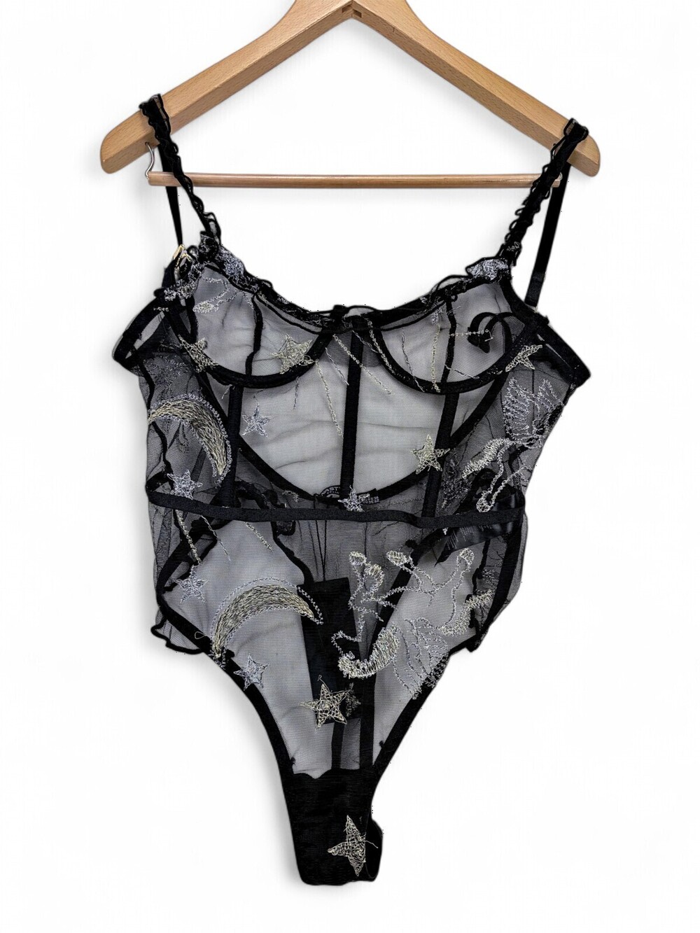 Nasty Gal Embroidered Sheer Mesh Bodysuit Moon & Stars S (US 2)